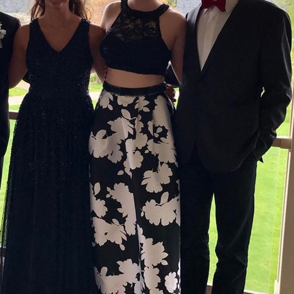 2 piece black and white prom dress